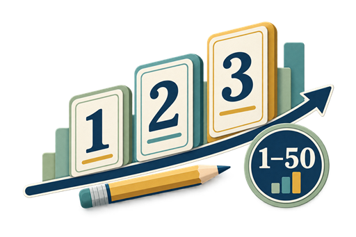 Number cards one, two and three with a pencil